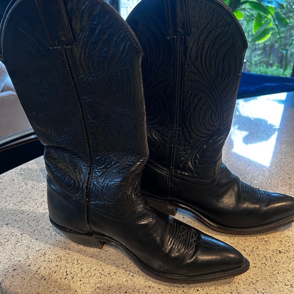 Black Leather Cowboy Boots